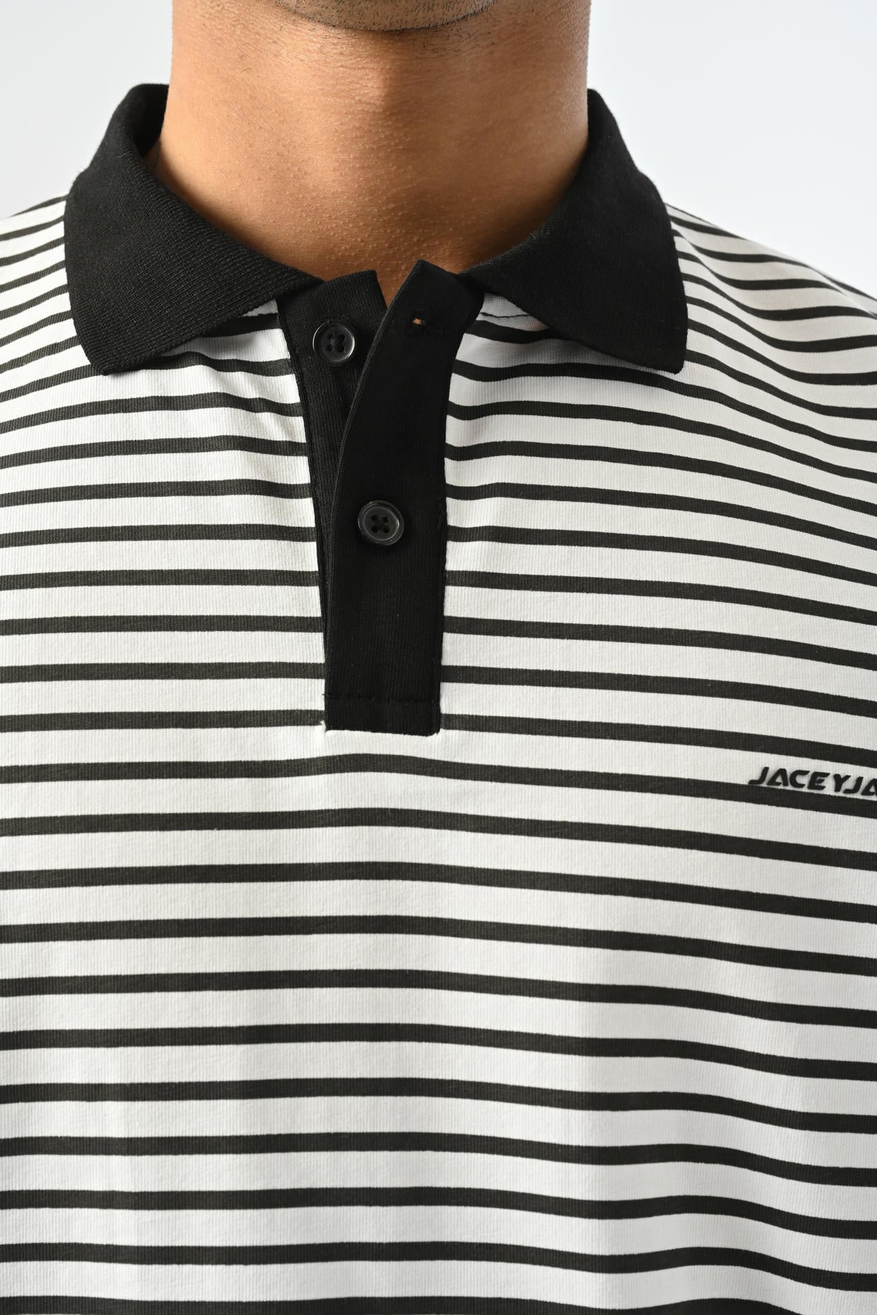 Striped Polo Neck T-shirt - White