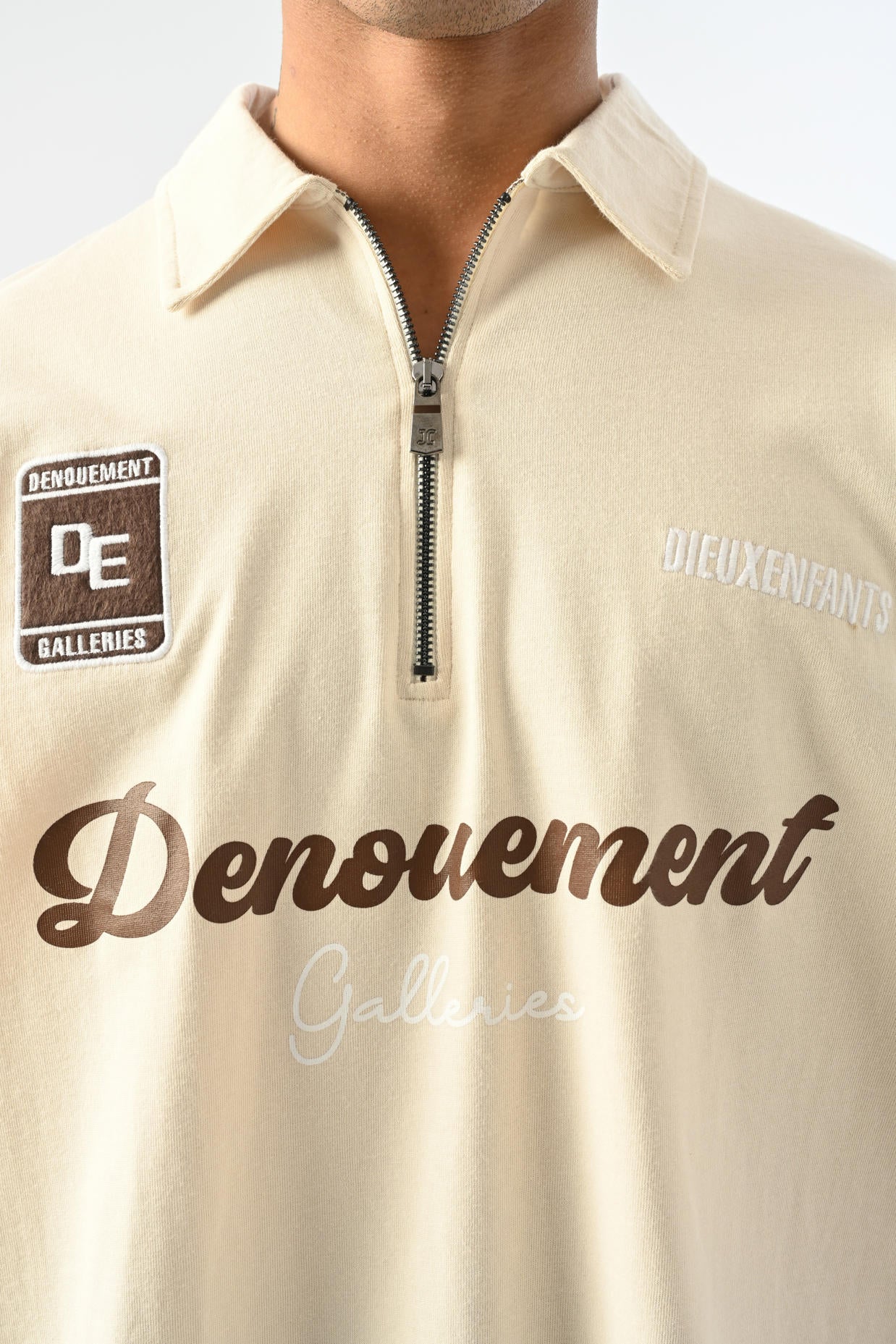 Denouement Yarım Fermuarlı Polo Yaka T-shirt - Bej