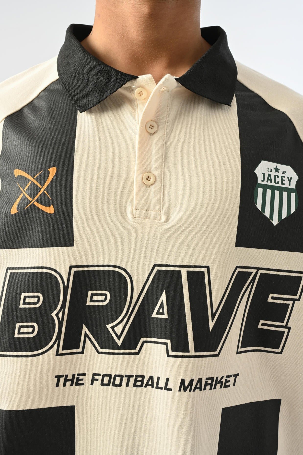 Brave Çubuklu Polo Yaka T-shirt - Kemik
