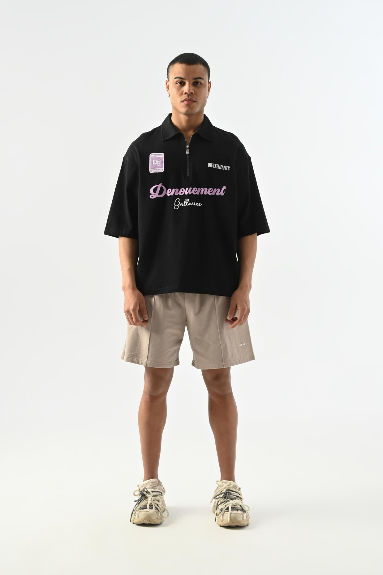 Denouement Yarım Fermuarlı Polo Yaka T-shirt - Siyah