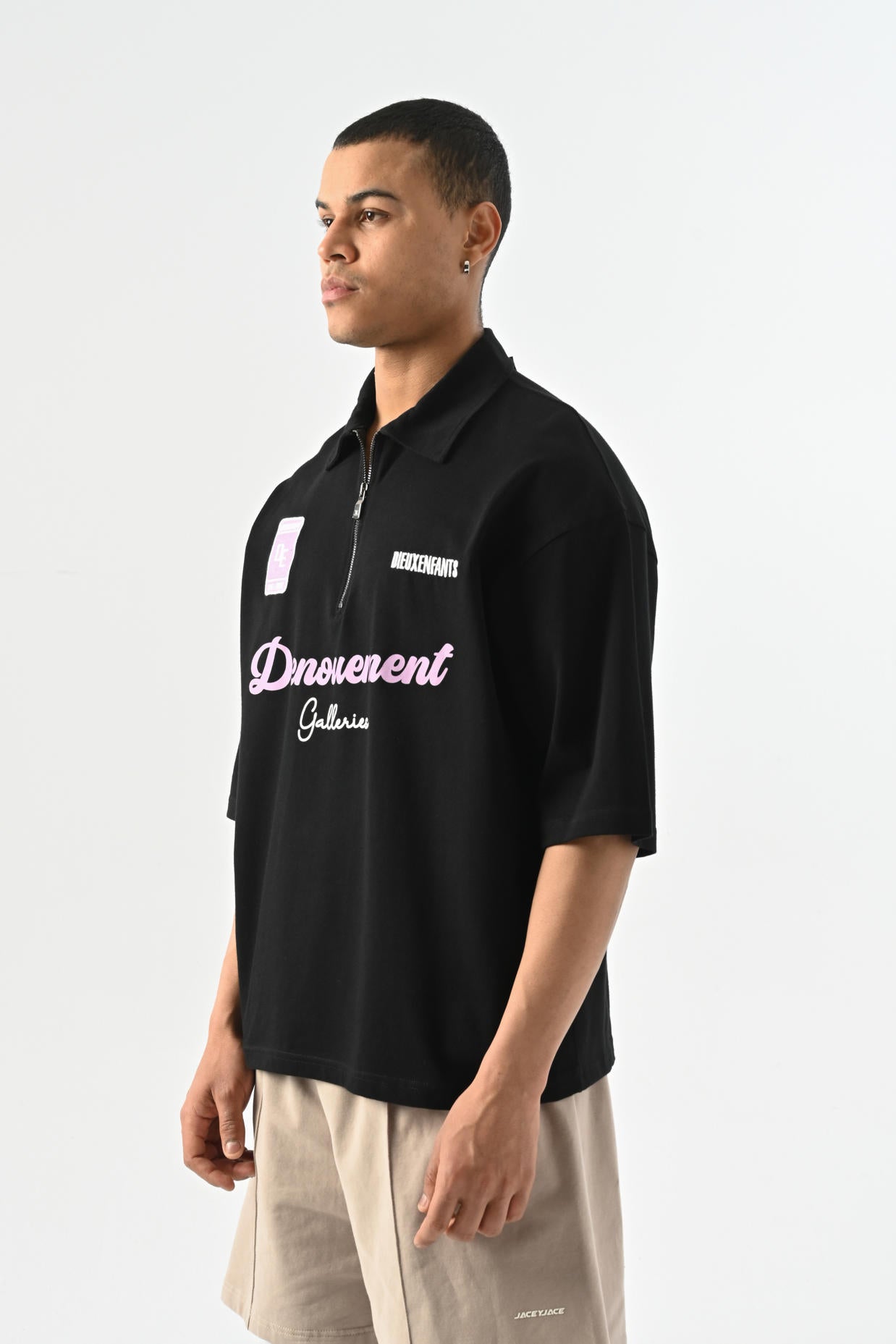 Denouement Yarım Fermuarlı Polo Yaka T-shirt - Siyah