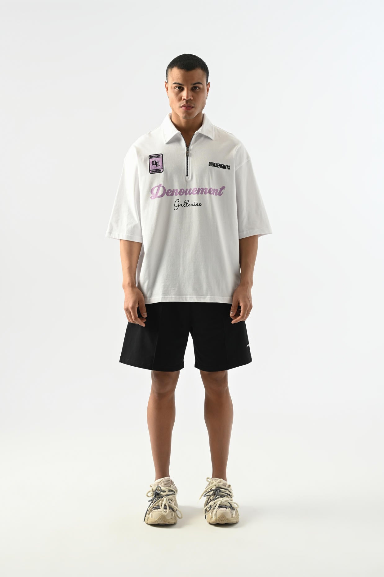 Denouement Yarım Fermuarlı Polo Yaka T-shirt - Beyaz