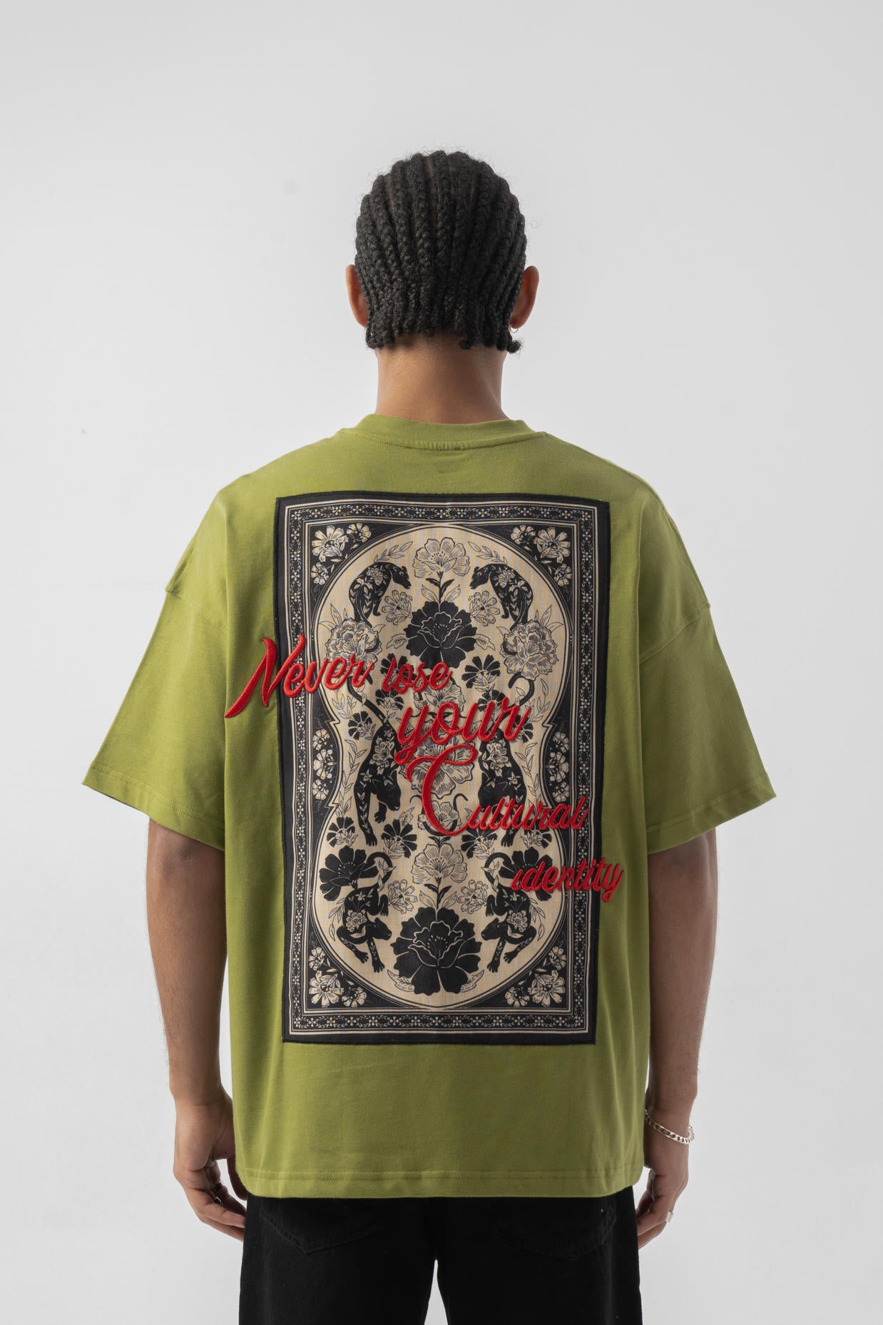 Nakış Detaylı Oversize T-shirt - Haki