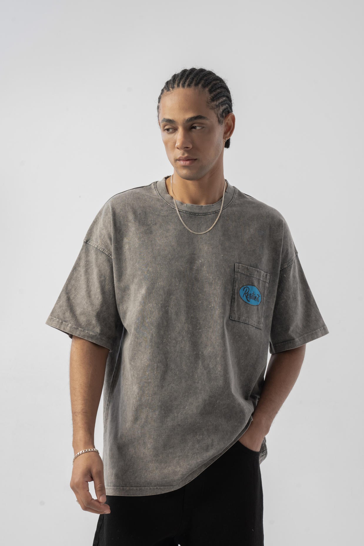 Cep Detaylı Yıkamalı Oversize T-shirt - Antrasit