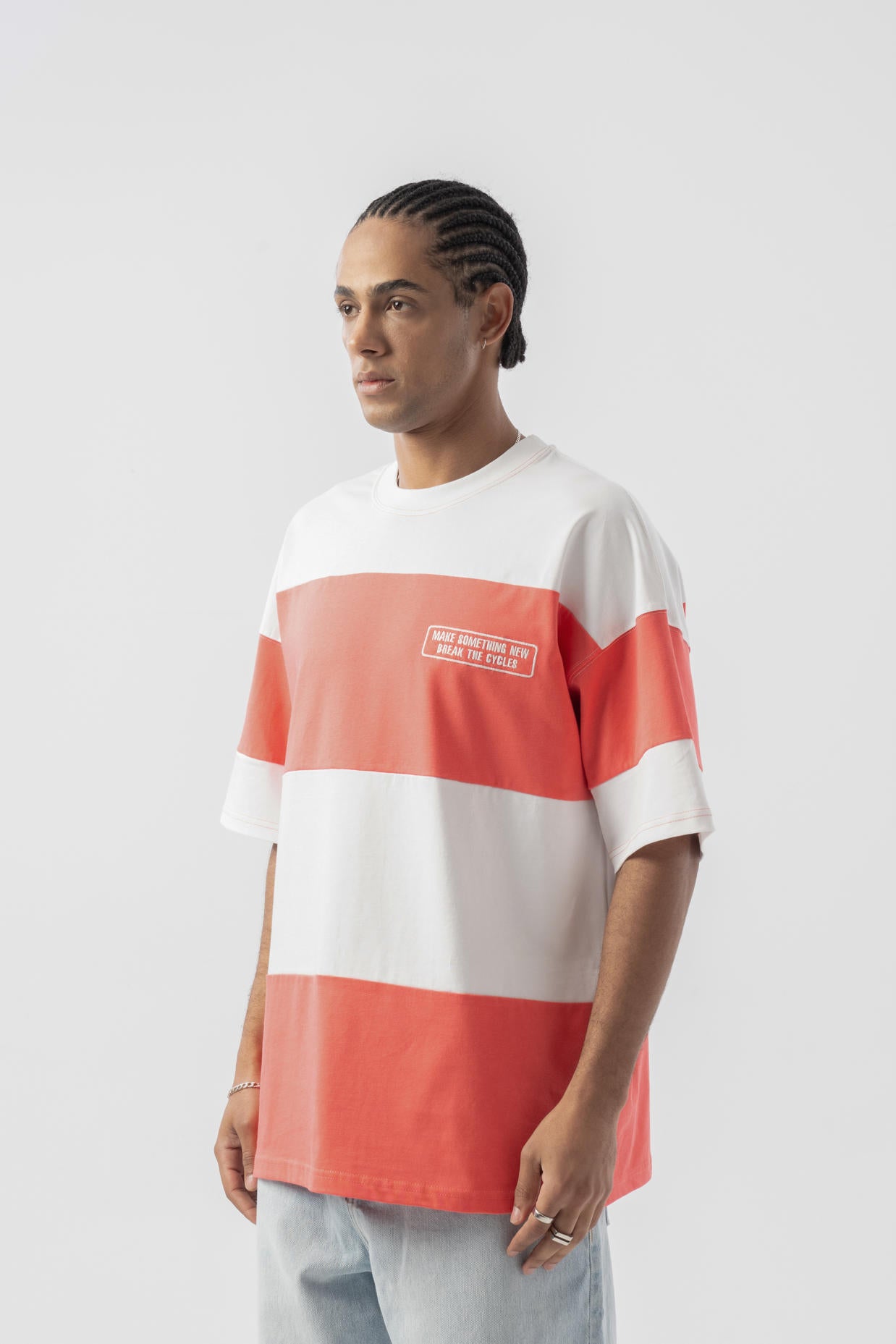 Çizgili Oversize T-shirt - Nar