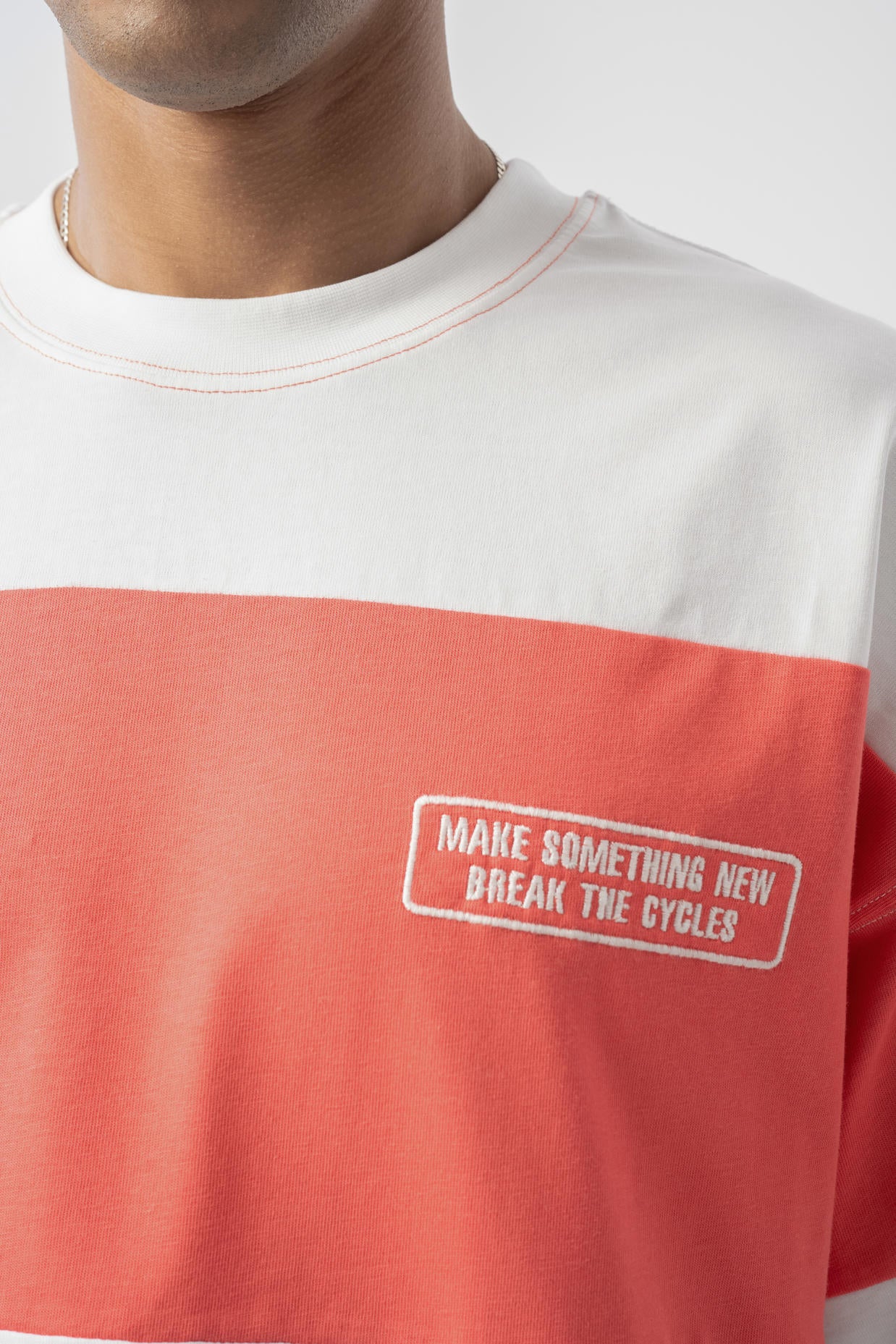 Çizgili Oversize T-shirt - Nar