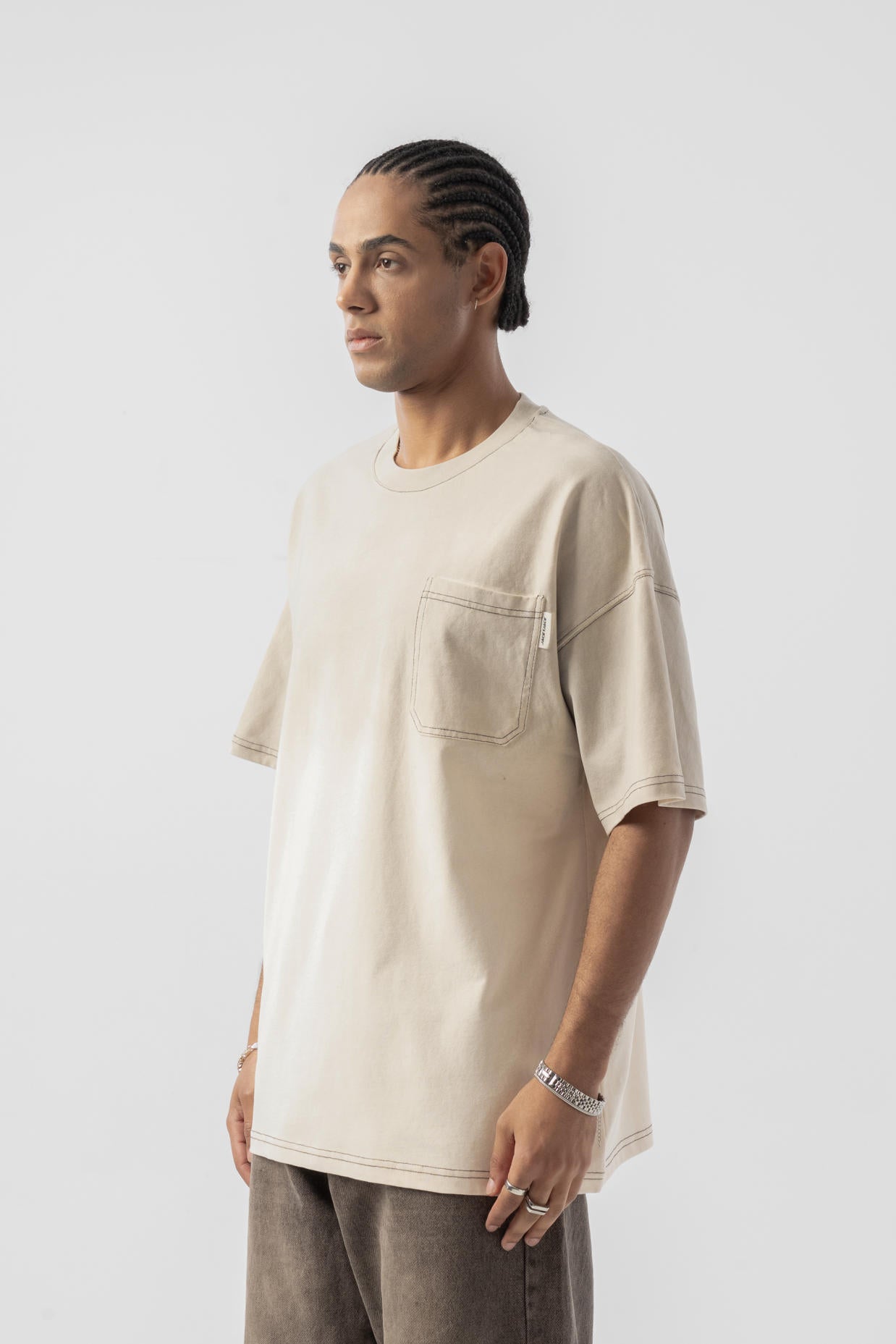 Футболка Basic Spray Oversize с карманом - Bone