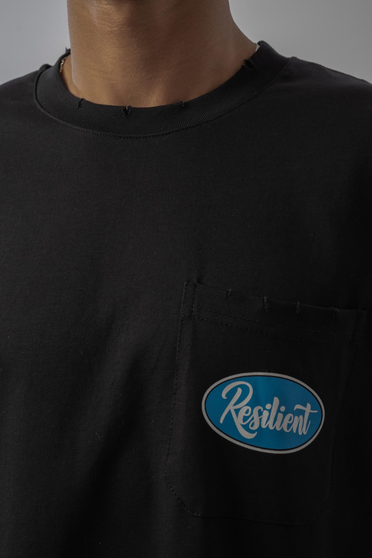 Cep Detaylı Yıkamalı Oversize T-shirt - Siyah