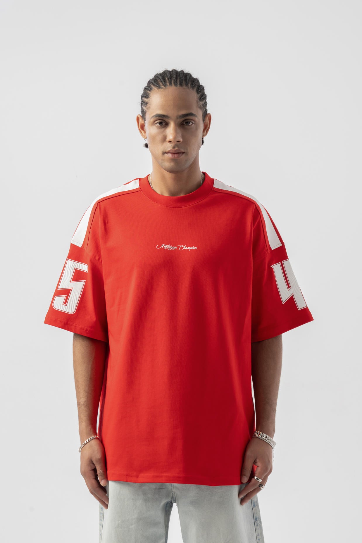 45 Baskılı Oversize T-shirt - Kırmızı