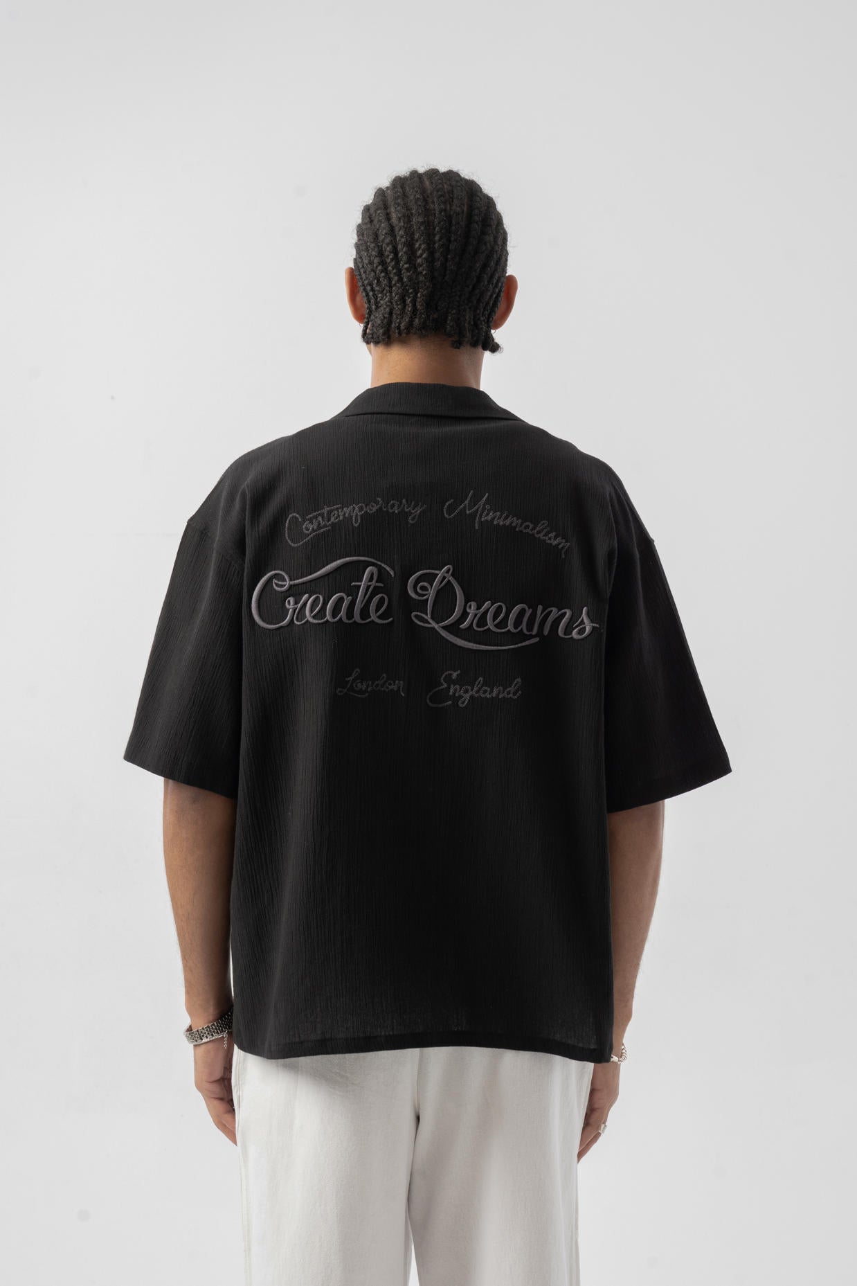 Sırt Nakışlı Oversize Gömlek - Siyah