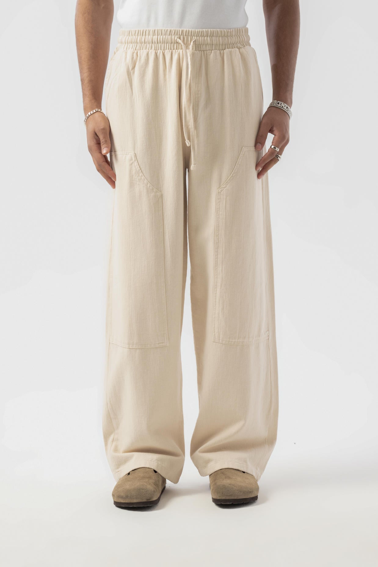 Baggy Keten Pantolon - Bej