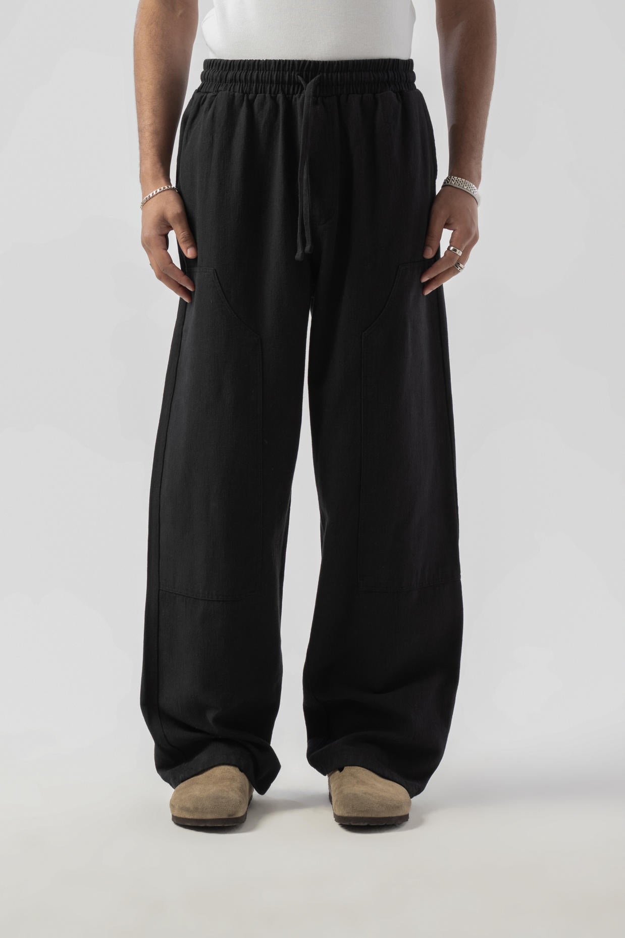 Baggy Keten Pantolon - Siyah