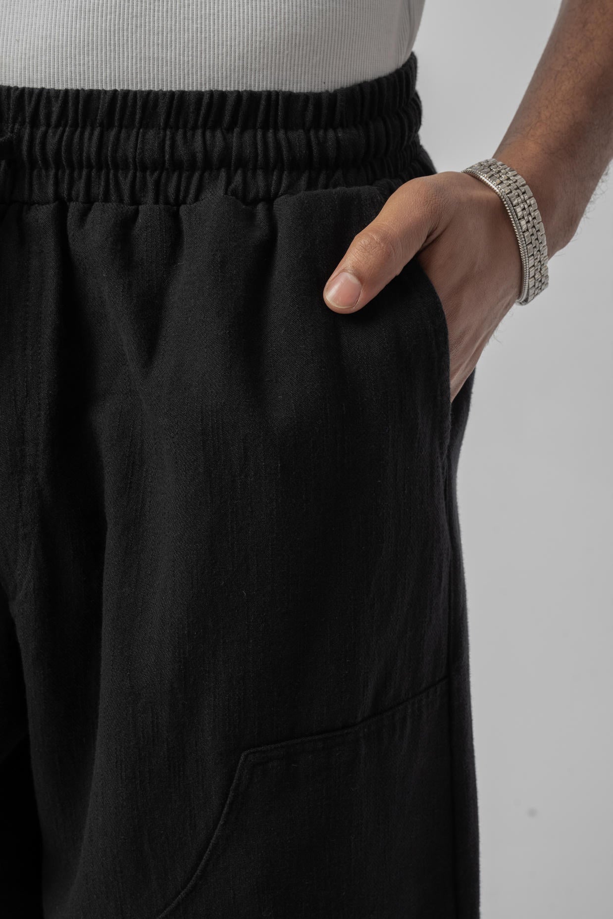 Baggy Keten Pantolon - Siyah