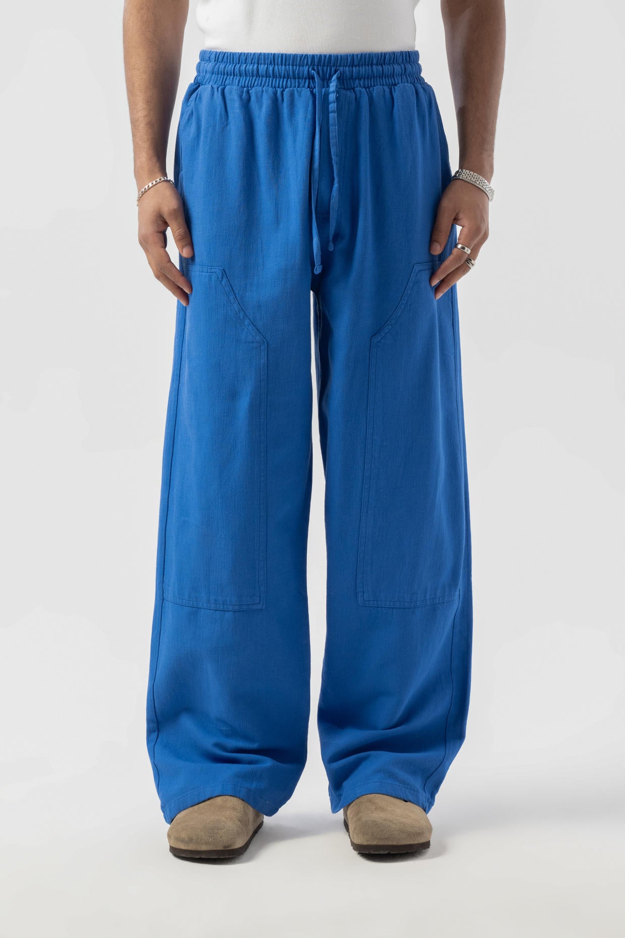 Baggy Keten Pantolon - Saks Mavisi