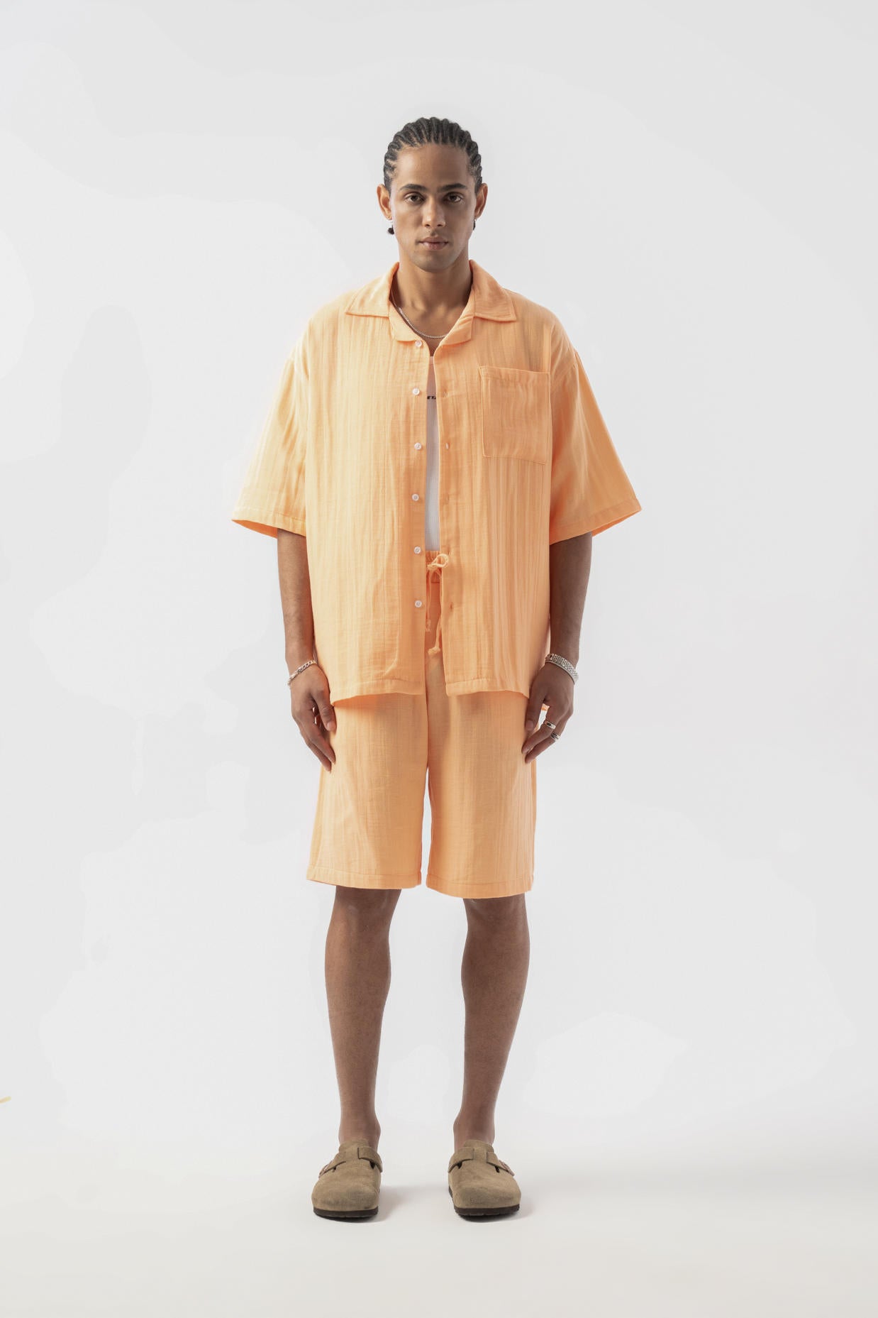 Basic Keten Şort - Oranj