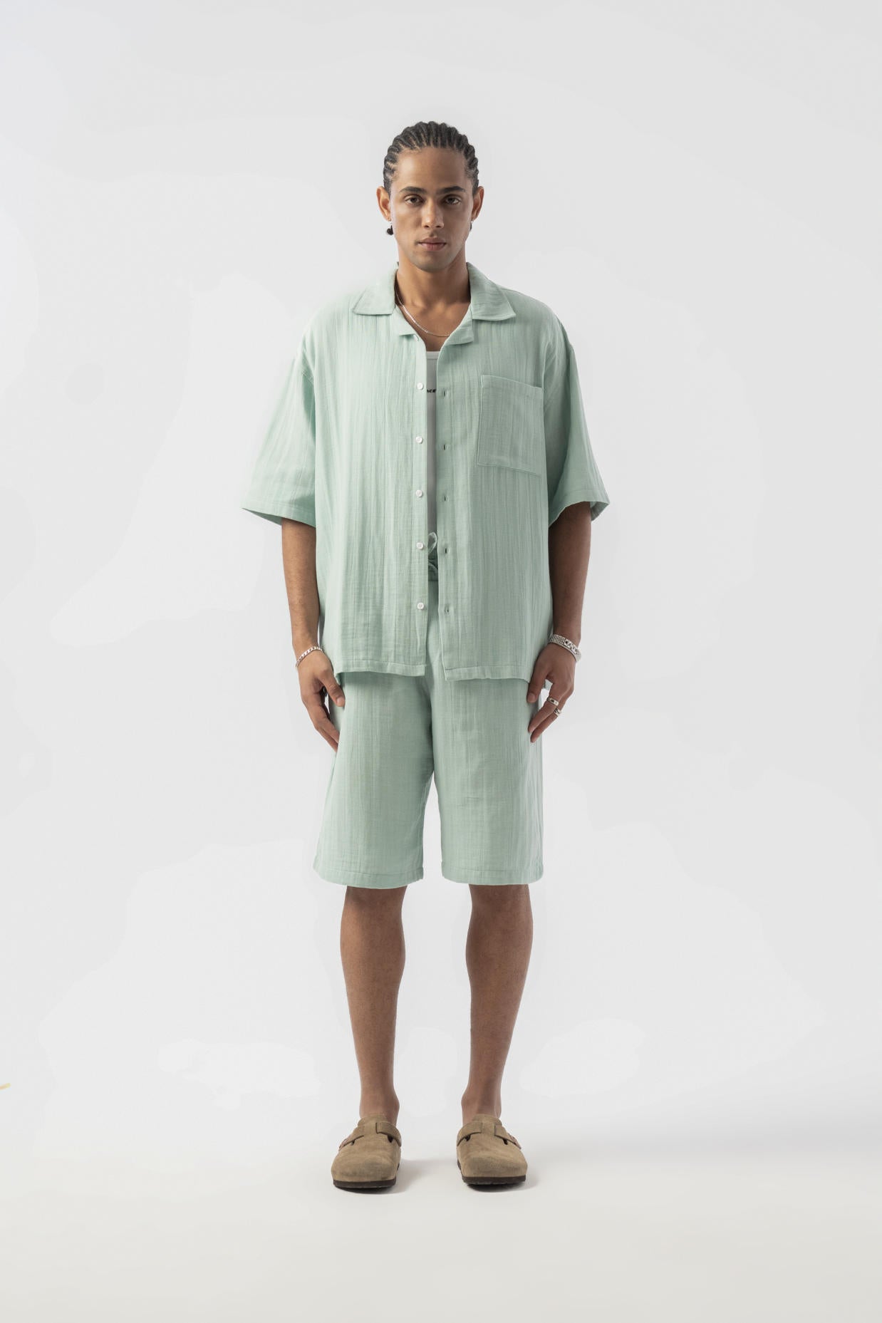 Basic Keten Şort - Mint