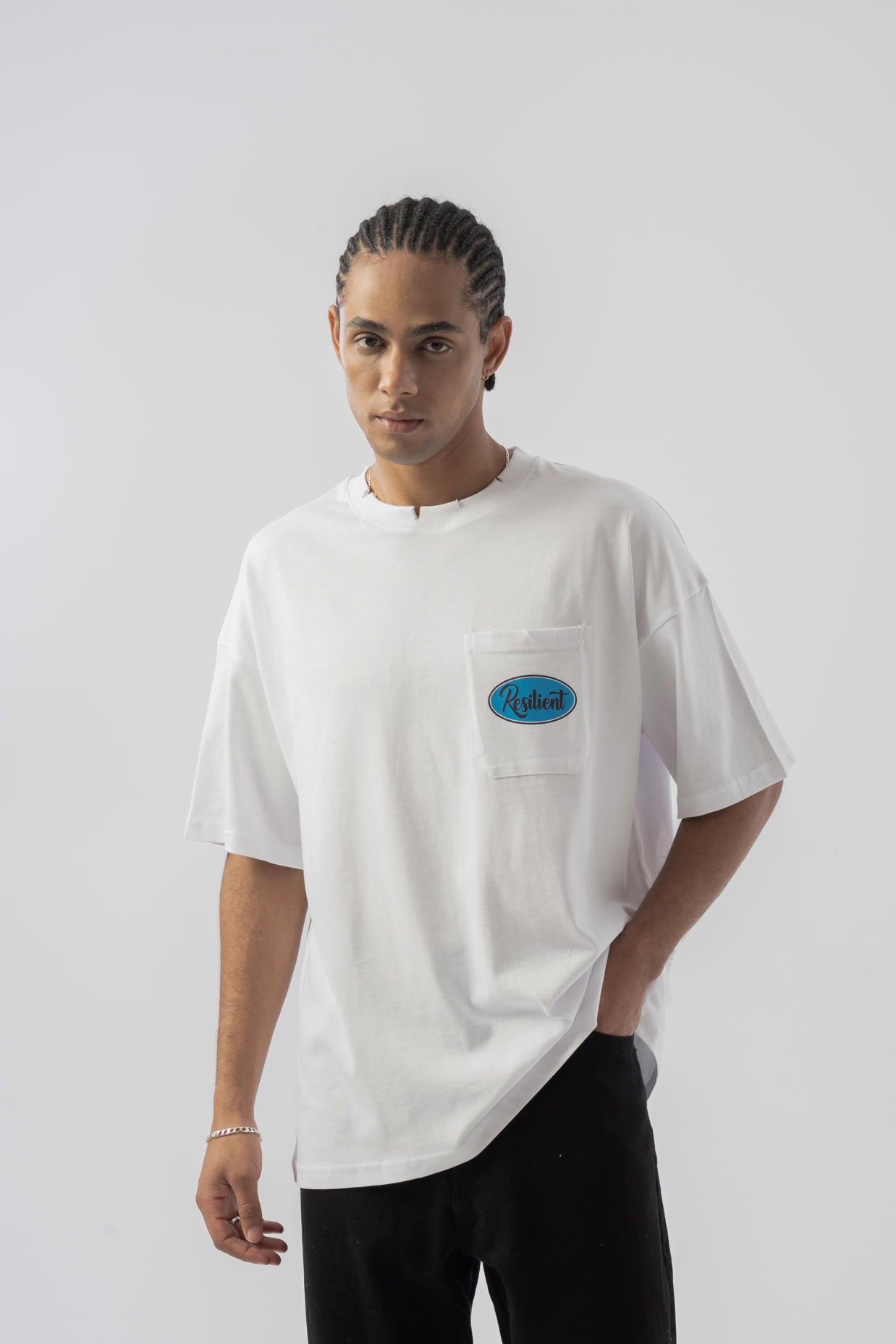 Cep Detaylı Yıkamalı Oversize T-shirt - Beyaz