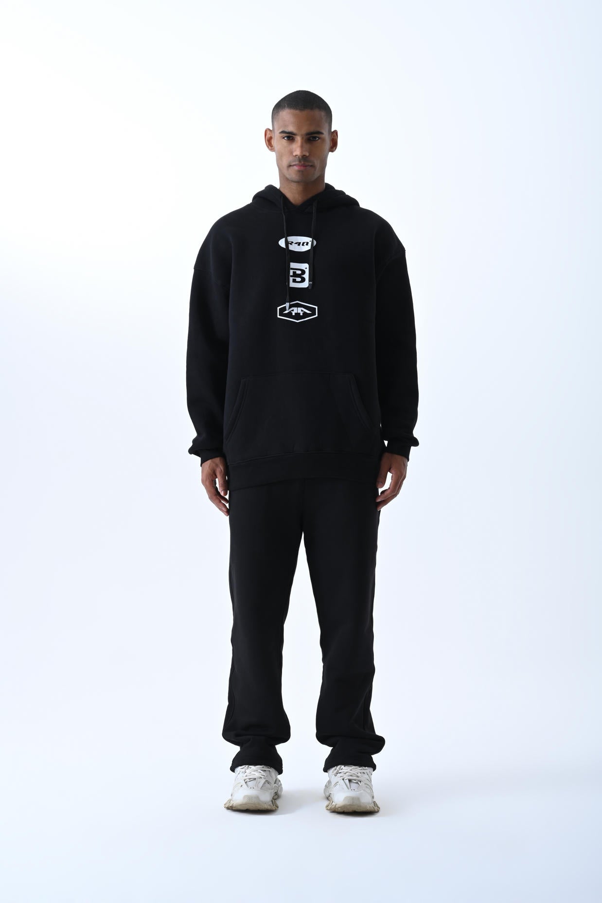 Baskılı Kapüşonlu Oversize Sweatshirt - Siyah