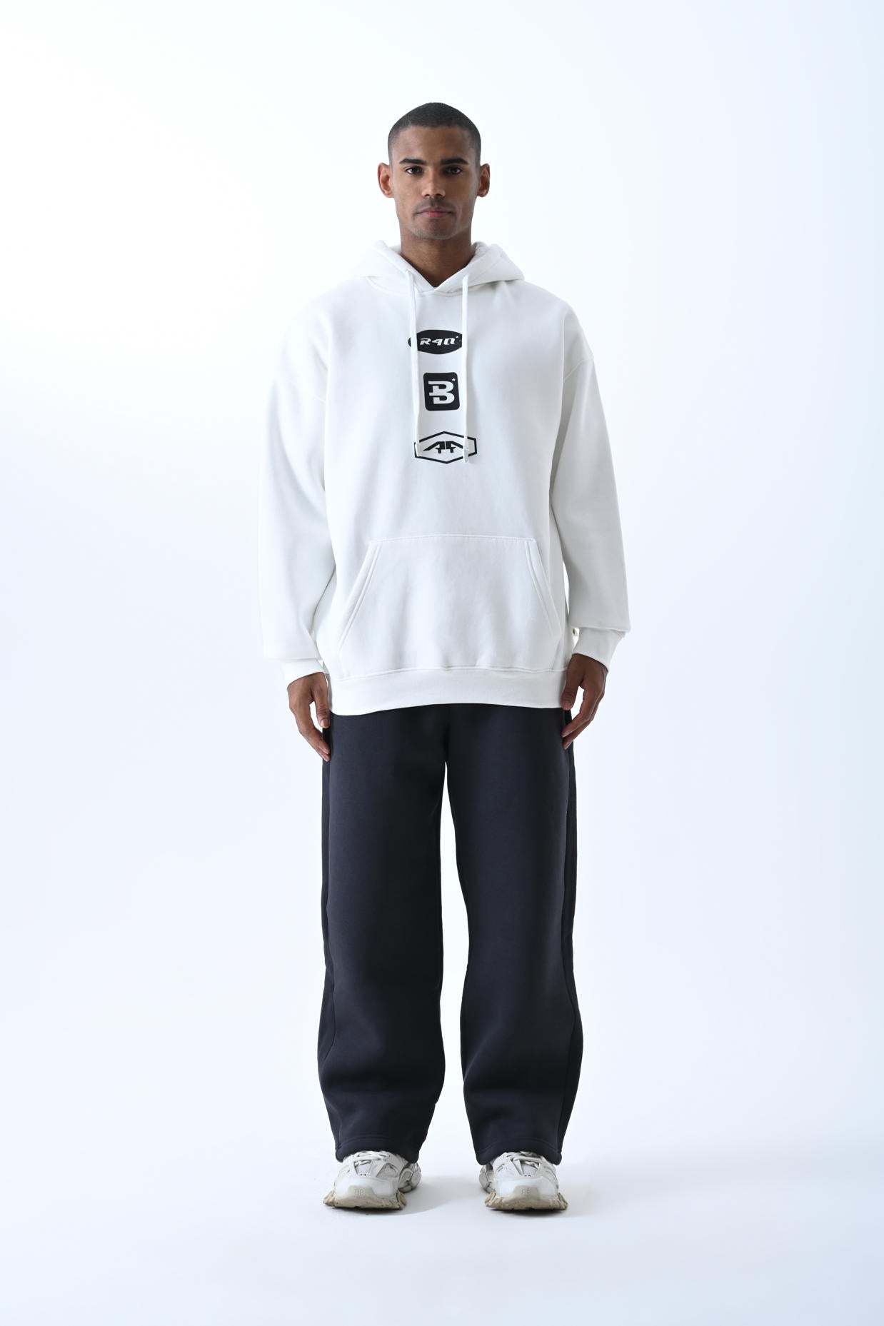 Printed Hooded Oversize Sweatshirt - White