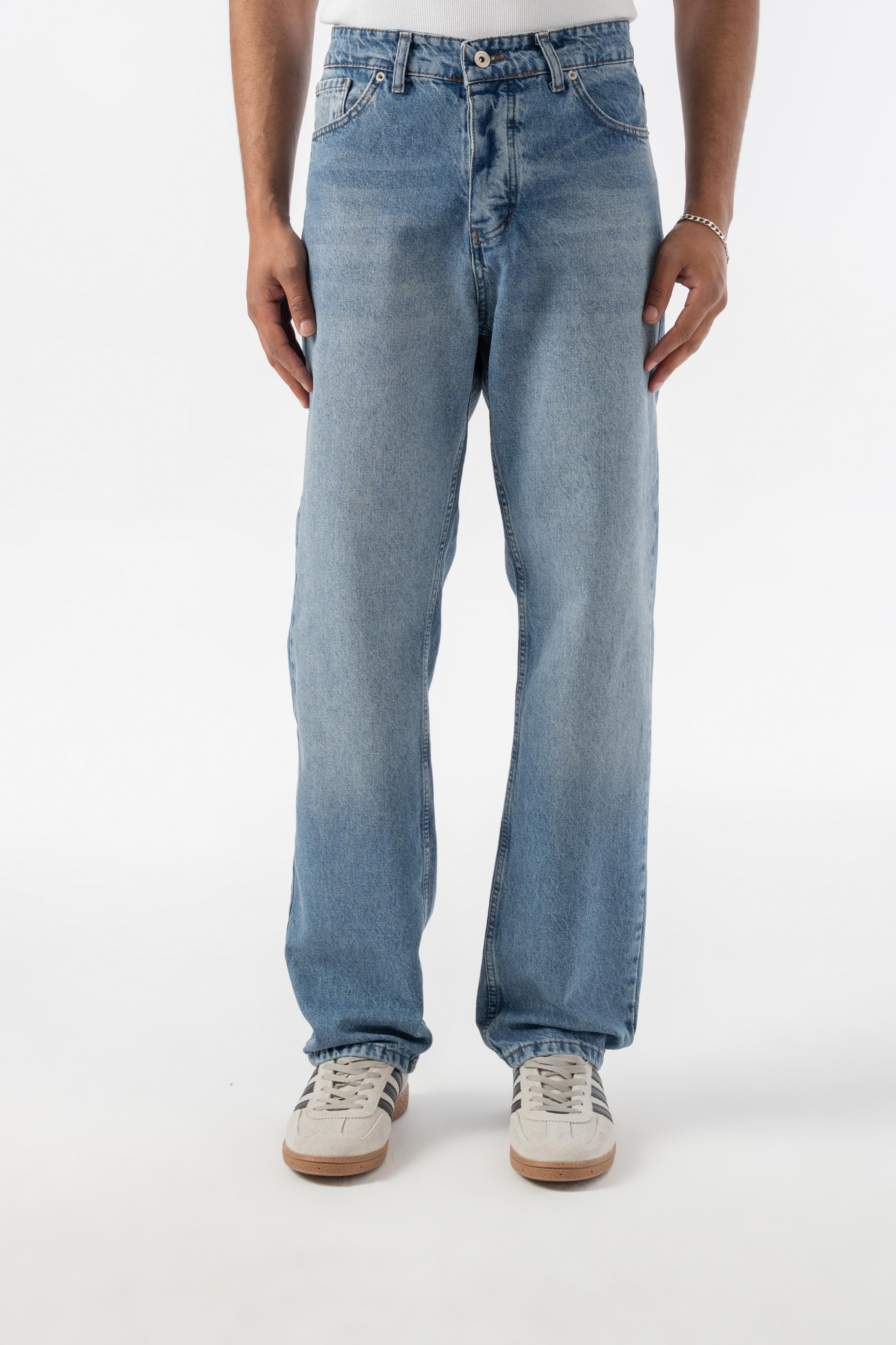 Taşlamalı Baggy Jean Pantolon - Mavi
