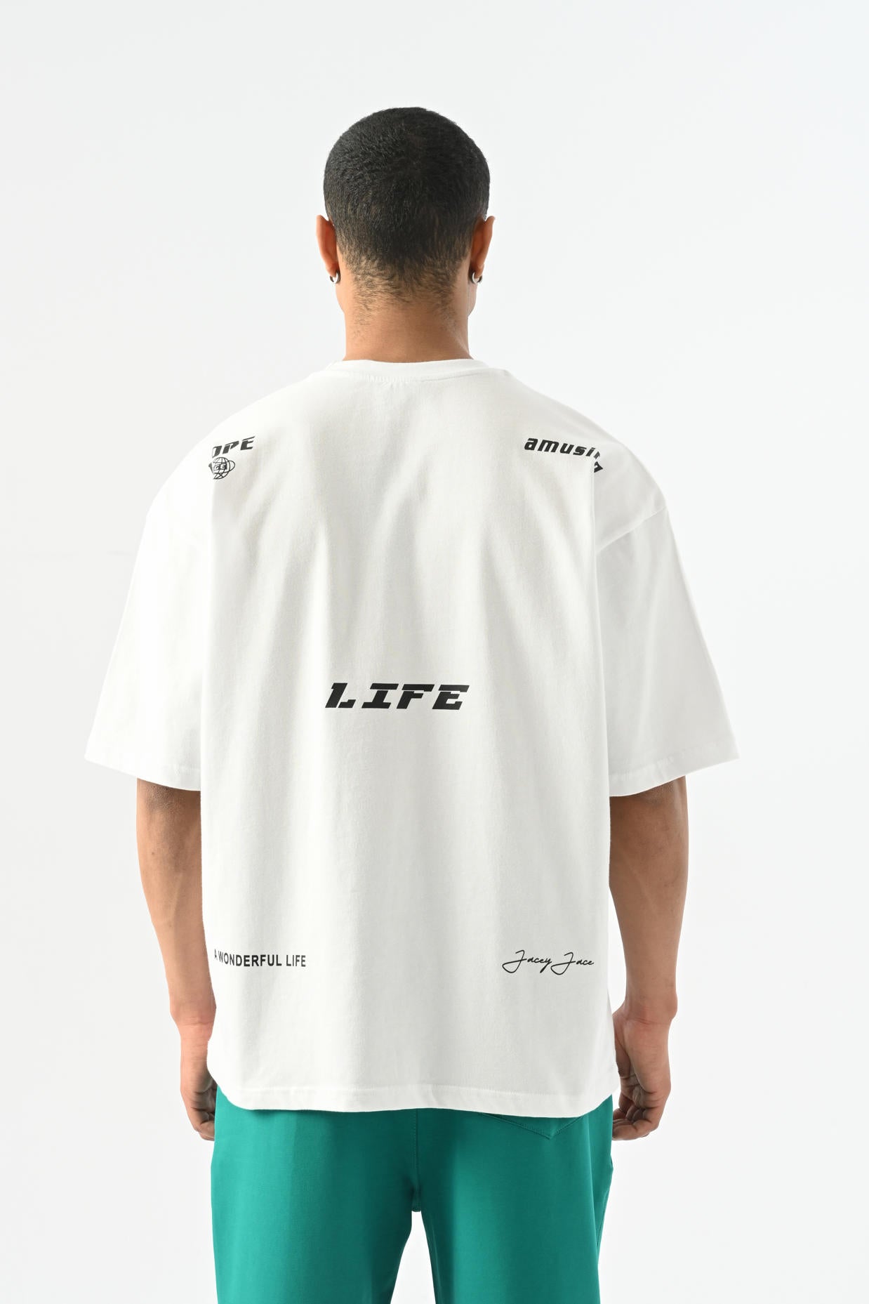 Life Baskılı Oversize T-shirt - Beyaz