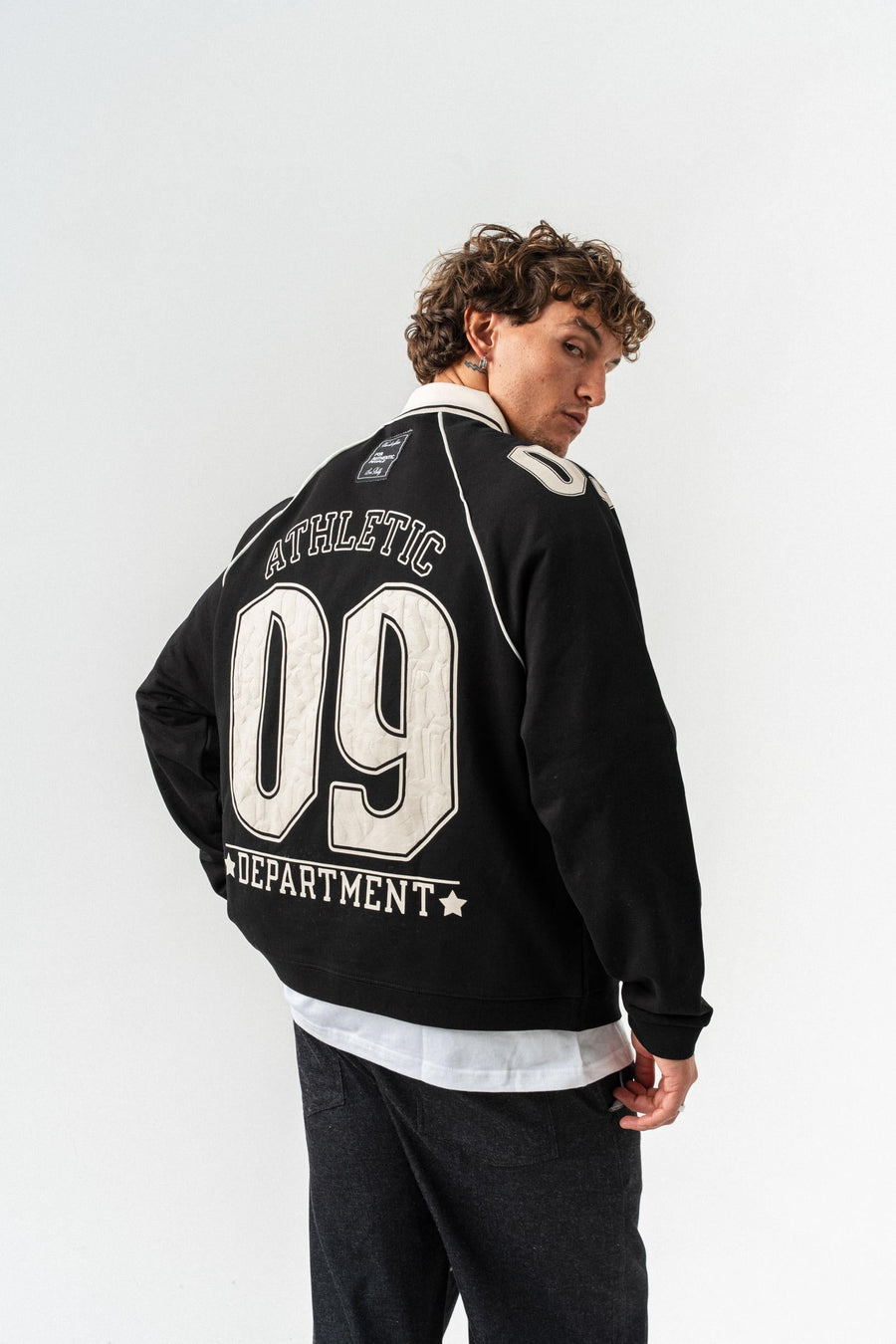 09 Polo Yaka Oversize Sweatshirt - Siyah
